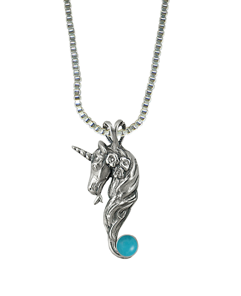 Sterling Silver Unicorn of Beauty Pendant With Turquoise